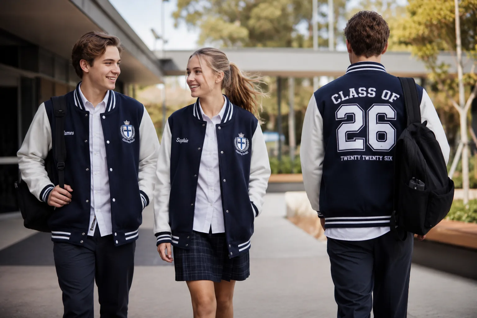 Students in school varsity jackets
