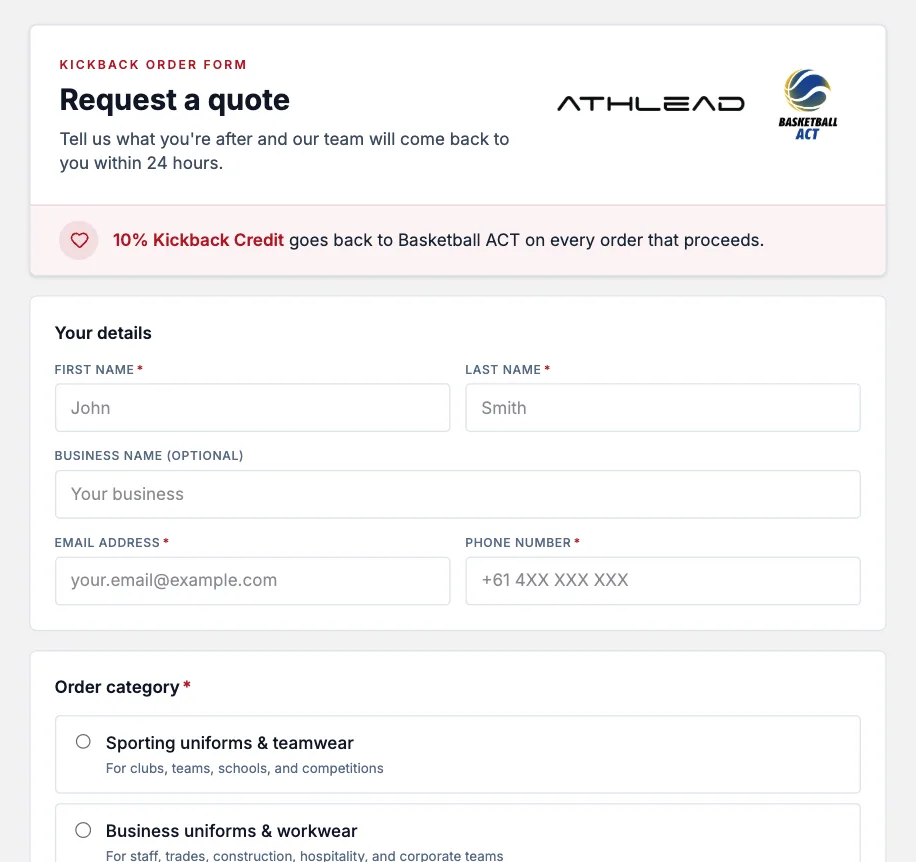 The club-branded Boost Program order form - showing 10% credit back to the club on every order that proceeds.