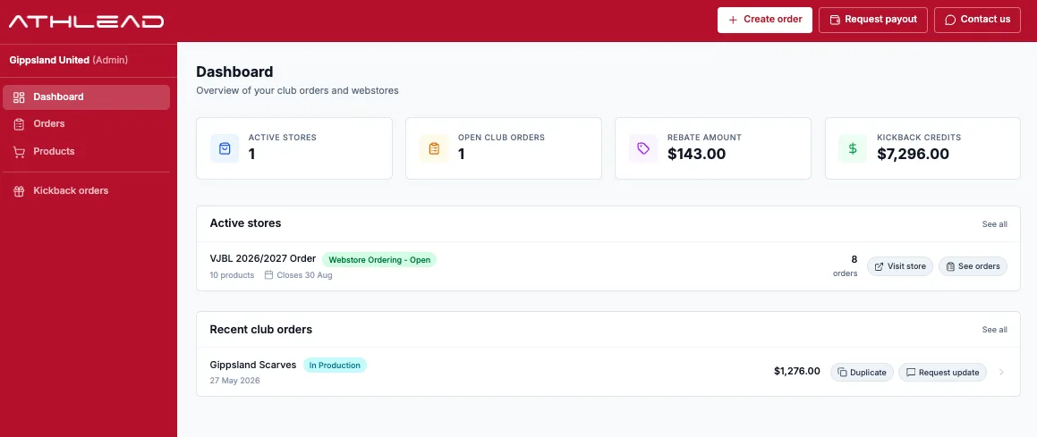 The KitOS™ club admin dashboard